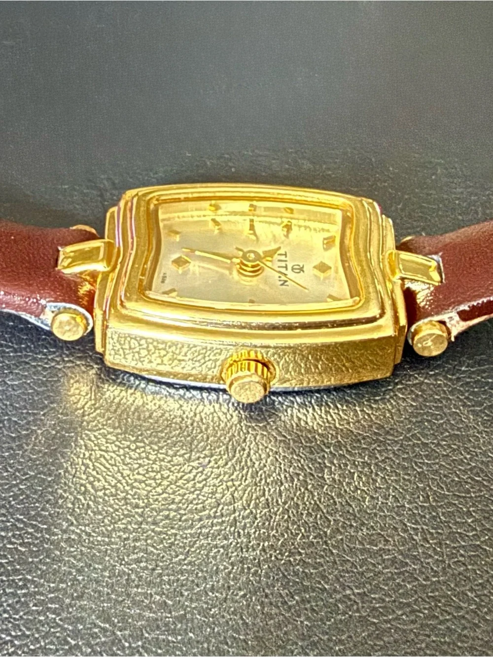 Titan Women's Gold-Tone Brown Leather Dress Watch